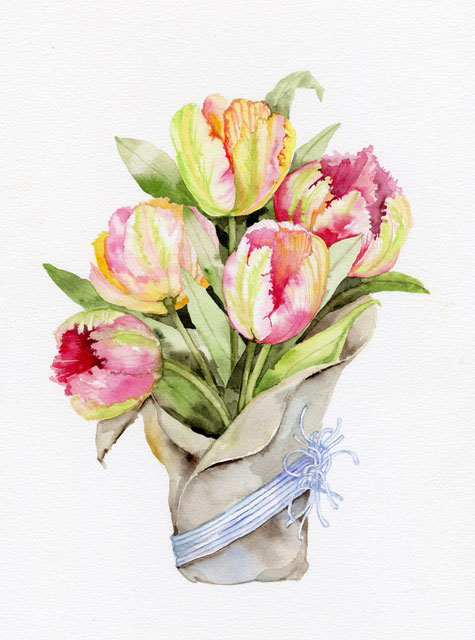 Watercolor painting bouquet of tulips